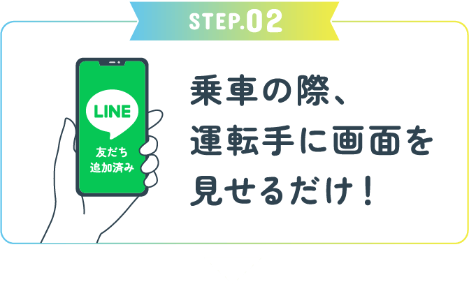 STEP2 乗車の際、運転手に画面を見せるだけ！