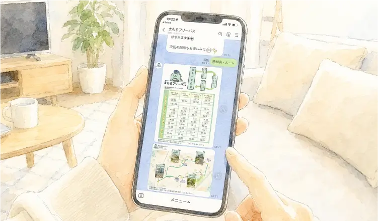 スマートフォンで公式LINEの時刻表を確認しているところ